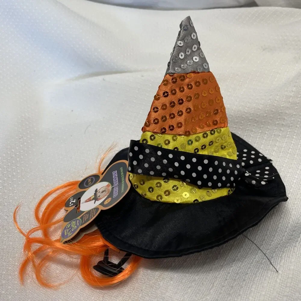 Candy Corn Witch Hat for Dogs Orange Hair Rubies Halloween Size S/M New